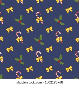 Vintage seamless pattern with vector holly pattern for paper design. Happy new year decoration. Vector graphic. Vector festive illustration. Holly berry christmas icon. Season greeting.