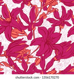 Vintage seamless pattern. vector paisley print with lilium. Traditional ethnic ornament. Asian motifs for fashion, interior, cover, textile, wrapping, scrapbook, background