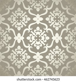 Vintage seamless pattern with Victorian motives, TILE, shades of beige& light golden. Classic tile pattern with abstract decorative elements inside