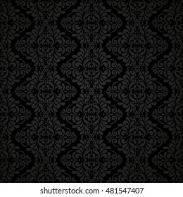 Vintage seamless pattern with Victorian motives, shades of black. Classic wallpaper.