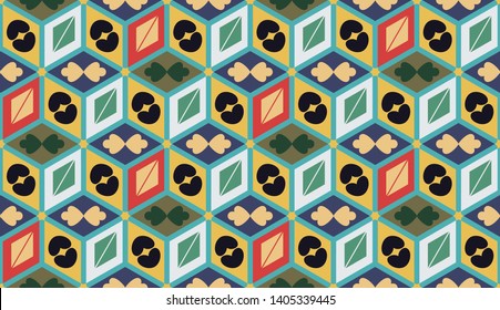 Vintage seamless pattern from volumetric cube based on Japanese traditional ornament.