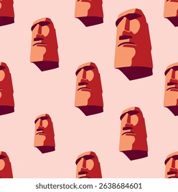 Vintage seamless pattern in warm tones with stone heads. Graffiti style images of stone heads in a certain order. Author's work. Vector.