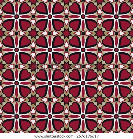 Vintage seamless pattern in warm tones. Overlapping art forms, stripes, polygons, segments are grouped and arranged in a certain order. Vector. 