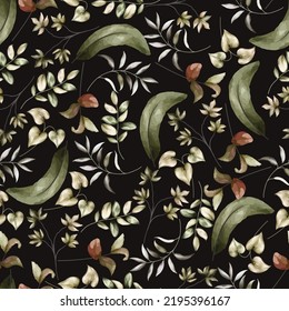 vintage seamless pattern with watercolor leaves