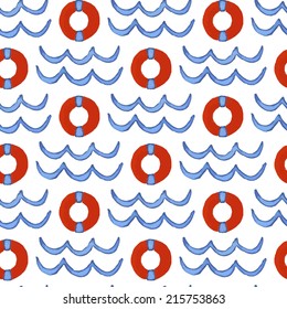 Vintage seamless pattern. Watercolor paint. Sea theme.