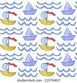 Vintage seamless pattern. Watercolor paint. Sea theme.