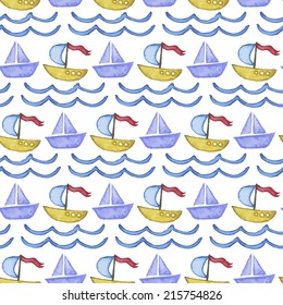 Vintage seamless pattern. Watercolor paint. Sea theme.