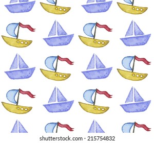 Vintage seamless pattern. Watercolor paint. Sea theme.