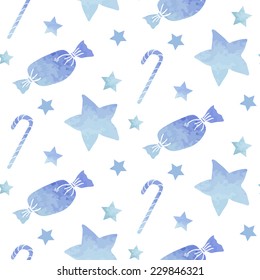 Vintage seamless pattern. Watercolor paint. Holiday theme. Can be used as decoration for the gift boxes, wallpapers, backgrounds, web sites. 