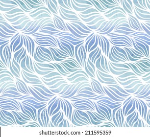 Vintage seamless pattern with waves. Watercolor paint. Nature theme. 