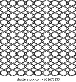 Vintage seamless pattern with wavy stripes. Vector illustration in ink hand drawn style. Repeating black and white background.