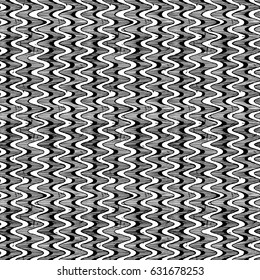 Vintage seamless pattern with wavy stripes. Vector illustration in ink hand drawn style. Repeating black and white background.