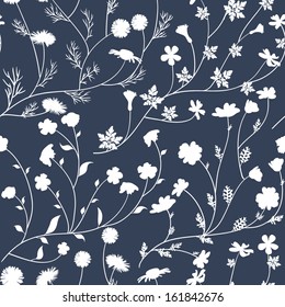 Vintage seamless pattern with white flowers