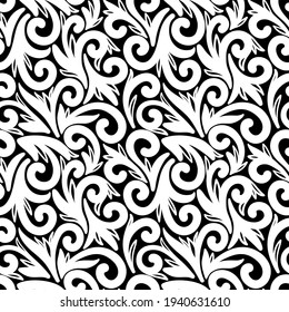 VINTAGE SEAMLESS PATTERN WITH WHITE MONOGRAMS ON A BLACK BACKGROUND IN VECTOR