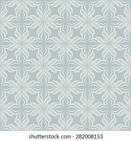 Vintage seamless pattern, white motif on light blue background, baroque print