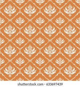 Vintage seamless pattern in white and orange colors. Seamless background. Elegant vector damask wallpaper.