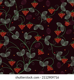 Vintage seamless pattern witj flowers and berries. Digital abstract texture. Vector wallpaper
