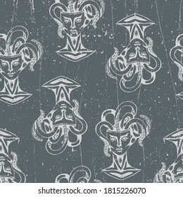 Vintage seamless pattern with women heads. Useable for prints, textiles, wrappers, wallpapers, surface design