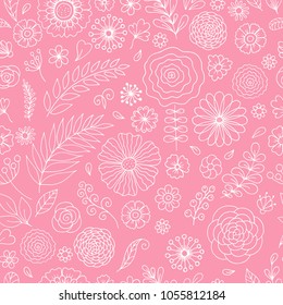 Vintage seamless pattern for your design with flowers. Cute cartoon illustration for gift wrapping paper, textiles, romantic cards, birthday and other holiday.