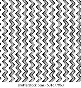 vintage seamless pattern of  zigzag parallel lines. Black and white vector illustration in ink hand drawn style. 