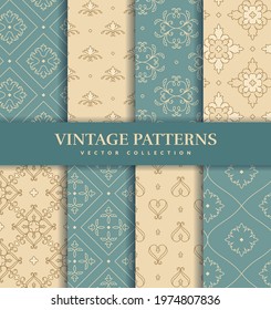 Vintage seamless patterns. Elegant abstract ornaments. Vector set.