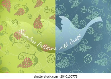 Vintage Seamless Patterns with Grape Bunches