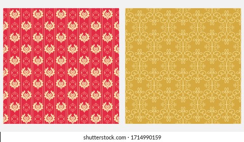Vintage seamless patterns for your design. Red and gold color. Vector background