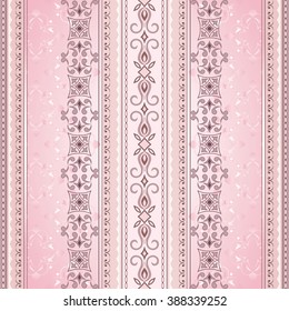 Vintage seamless pink brown border.  Colored element for design in Eastern style. Vintage pattern for invitations, birthday, greeting cards, wallpaper. Traditional floral decor. Pattern fill.
