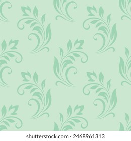 Antiguas patrón de planta sin costuras de hojas estilizadas verdes, flores y rizos. Estilo retro. telón de fondo de Vector, textura para Fondos de pantalla victorianos, papel de envoltura, tela