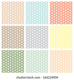 Vintage seamless polka dot patterns set. vector