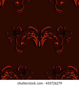Vintage seamless red and black pattern with elements of an abstract floral ornament on Burgundy background, vector illustration