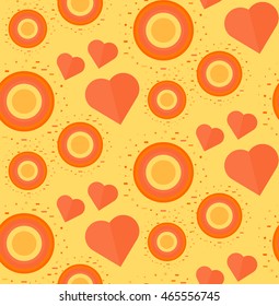 Vintage Seamless Romantic Pattern for Wrap, Print, Fabric, Textile, Greeting Card. Ornament with heart and circle for clothes and wallpaper, stickers and mosaic. Wedding retro background. Vector