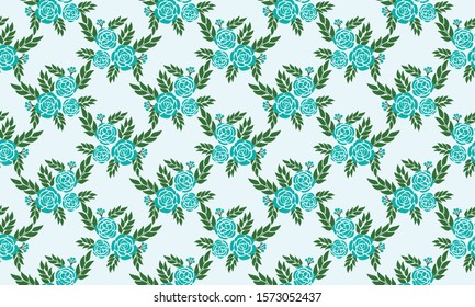 Vintage seamless rose floral pattern, with green leaves.