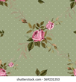 Vintage Shebby Chic sin costura con rosas. Vector vintage sin costuras.