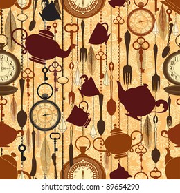 Vintage seamless tea time pattern