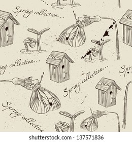 Vintage seamless texture about spring. Vector illustration EPS8