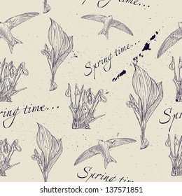 Vintage seamless texture about spring. Vector illustration EPS8