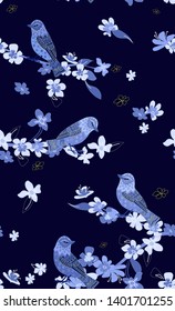 textura inmaculada con cerezo y pájaros de flor