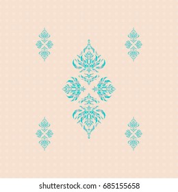 Vintage seamless texture. Can be used for luxury greeting rich card. Pattern with blue elements. Vector motley ornament.