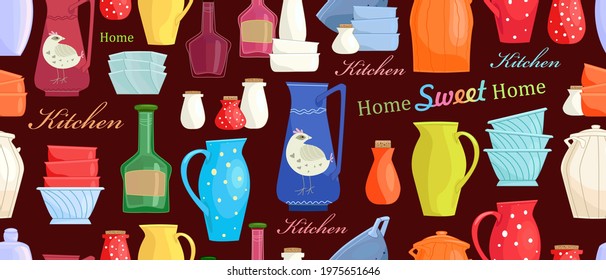 vintage seamless texture with cute colorful utensils for your design