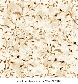 vintage seamless texture with foliate ornament. watercolor painting