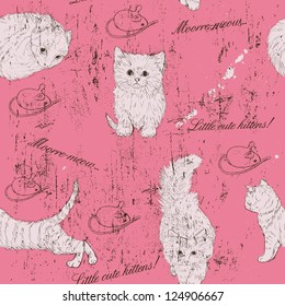 Vintage seamless texture with kittens. Vector illustration EPS8