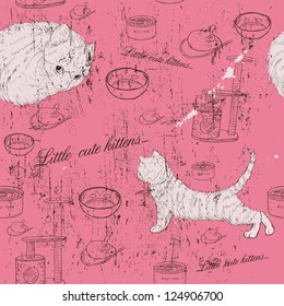 Vintage seamless texture with kittens. Vector illustration EPS8