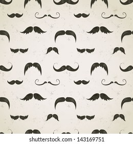 Vintage seamless texture with moustaches on aged paper. Can be used for wallpaper, pattern fills, textile, web page background, surface texture