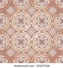 Vintage seamless texture on a beige background.  Element for design. Ornamental backdrop. Pattern fill. Ornate floral decor for wallpaper. Traditional decor on beige background.