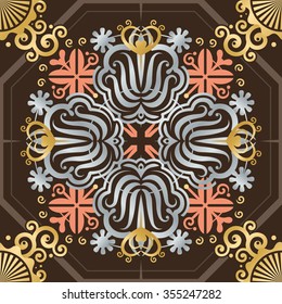 Vintage Seamless Tile Pattern. Victorian Motives Background. Golden Twirl Items on Dark