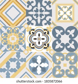 Vintage seamless tile pattern.Morocco, Indian, Arabic, Turkish motifs . Azulejo. Lisbon, Portuguese or Spanish retro old tiles mosaic, Mediterranean design.patchwork. 
ceramic tile, wallpaper,textile