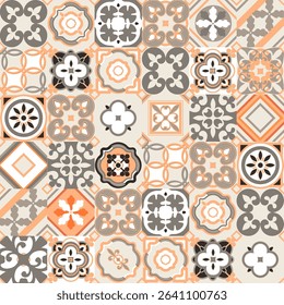Vintage seamless tile pattern.Morocco, Indian, Arabic, Turkish motifs . Azulejo. Lisbon, Portuguese or Spanish retro old tiles mosaic, Mediterranean design.patchwork. 
ceramic tile, wallpaper,textile