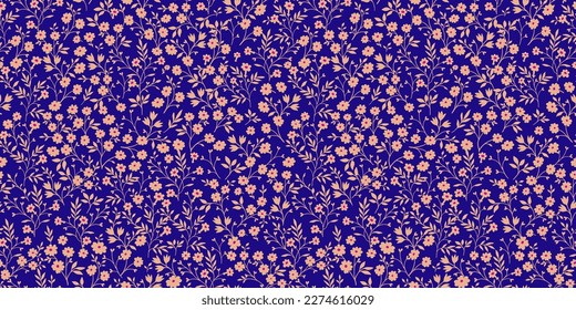 Vintage seamless tiny floral pattern. Blue background with small flowers. Design for wallpaper, clothing, packaging, fabric, cover, textiles