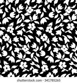 Vintage seamless tiny floral pattern. Black background of small white flowers.  Design for wallpaper, clothing, wrapping, fabric, cover, textile